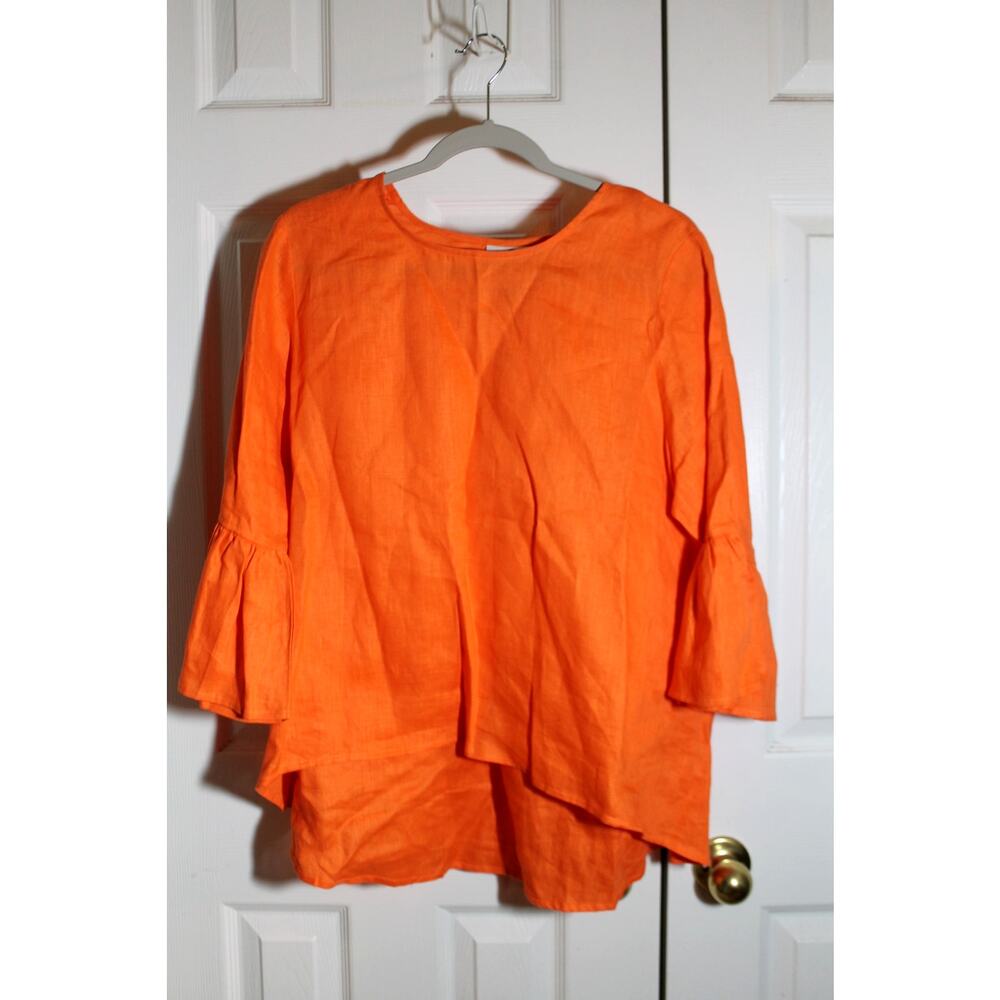 La Roque 100% Linen Orange Tunic Top One Size